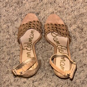 WORN 1x! Sam Edelman Yaria Gold Studded Suede Block Heel - Camel